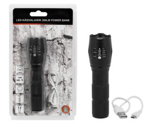 LM93001 LADATTAVA LED-KÄSIVALAISIN, 300LM, POWERBANK